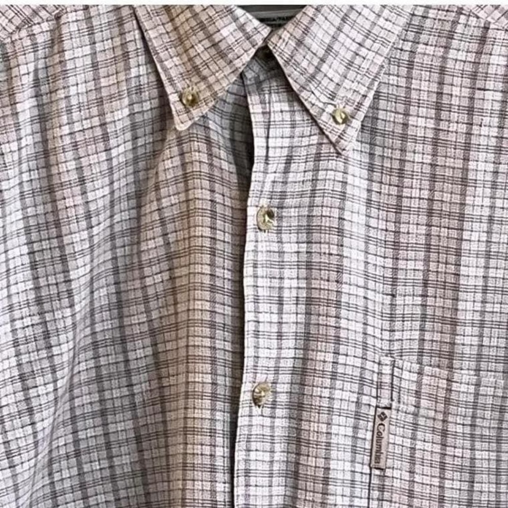 VTG Columbia Sportswear Tan Patterned Long Sleeve Cotton‎ Shirt Large Men's